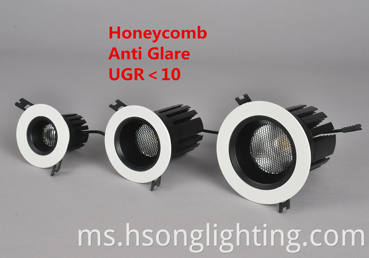 Reka Bentuk Baru Berkualiti Top 12w Led Downlight Anti Glare Dengan Honeycomb Recessed Downlight Untuk Pencahayaan Dalaman